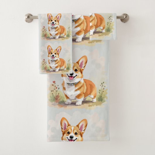 Cute Red Pembroke Welsh Corgi Dog バスタオルセット (インサイチュ)