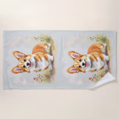 Cute Red Pembroke Welsh Corgi Dog ビーチタオル (正面)