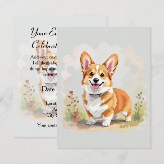 Cute Red Pembroke Welsh Corgi Dog 招待状 (正面/裏面)