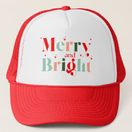 Cute Red Pink Green Merry and Bright Christmas キャップ