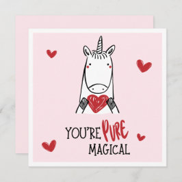 Cute Red Pink Hearts Unicorn Kids Valentine's Day ノートカード