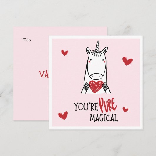 Cute Red Pink Hearts Unicorn Kids Valentine's Day ノートカード (正面/裏面)