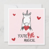 Cute Red Pink Hearts Unicorn Kids Valentine's Day ノートカード (正面)