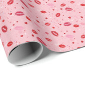 Cute Red & Pink Lipstick Kiss Valentine’s Day ラッピングペーパー (ロールコーナー)