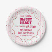 Cute Red Pink Sweetheart Turning One Birthday ペーパープレート (正面)