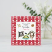 Cute Red Pirate child's Birthday カード (スタンド正面)