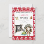 Cute Red Pirate child's Birthday Invitation セーブザデート (正面)