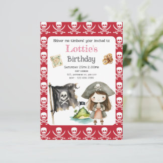 Cute Red Pirate child's Birthday Invitation セーブザデート
