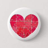 Cute red puzzle heart watercolor 缶バッジ (正面)