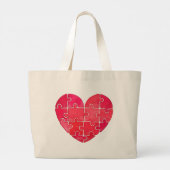 Cute red puzzle heart, watercolor print ラージトートバッグ (裏面)