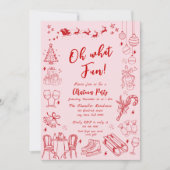 Cute red quirky christmas party doodle 招待状 (正面)