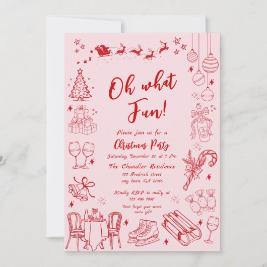Cute red quirky christmas party doodle 招待状 (正面)
