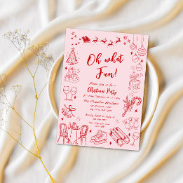 Cute red quirky christmas party doodle 招待状