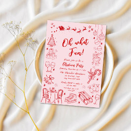 Cute red quirky christmas  party doodle  招待状