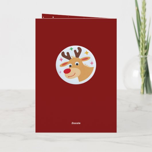 Cute Red Reindeer Kid`s Name Merry Christmas カード (裏面)