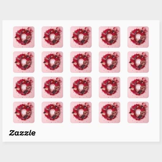 Cute Red Rose Romantic Valentine Sticker Sheet  スクエアシール (シート)