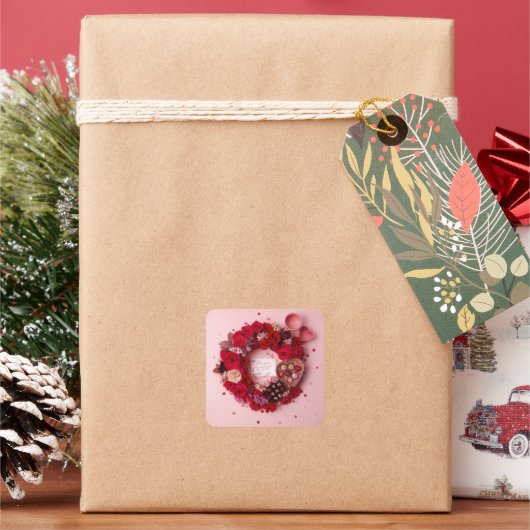 Cute Red Rose Romantic Valentine Sticker Sheet  スクエアシール (クリスマス)