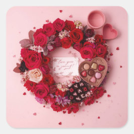 Cute Red Rose Romantic Valentine Sticker Sheet  スクエアシール