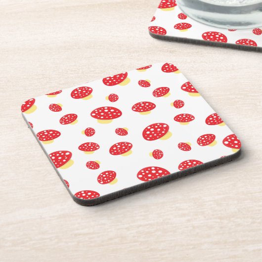 Cute Red Spotty Toadstool Mushrooms Pattern コースター (左側)