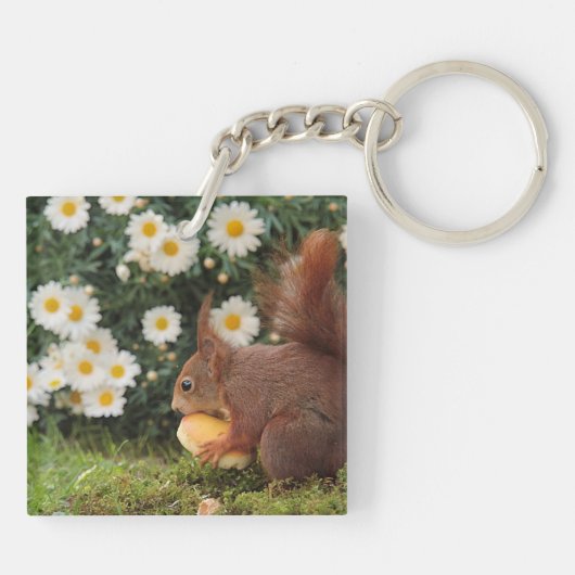 Cute Red Squirrel and Daisies キーホルダー (裏面)
