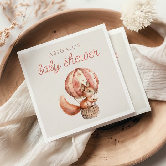 Cute Red Squirrel Balloon Baby Shower スタンダードカクテルナプキン