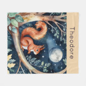 Cute Red Squirrel Moonlit Night Sky Personalized フリースブランケット (正面(横))