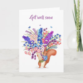 Cute red squirrel with flowers Get Well card カード