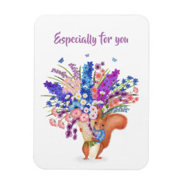 Cute red squirrel with flowers magnet マグネット