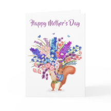 Cute red squirrel with flowers Mother's Day card