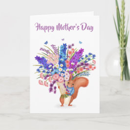 Cute red squirrel with flowers Mother's Day card カード