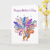 Cute red squirrel with flowers Mother's Day card カード (黄色い花)