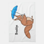 Cute red squirrel with umbrella cartoon  キッチンタオル (縦)