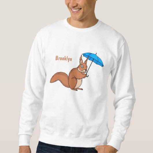 Cute red squirrel with umbrella cartoon スウェットシャツ (正面)