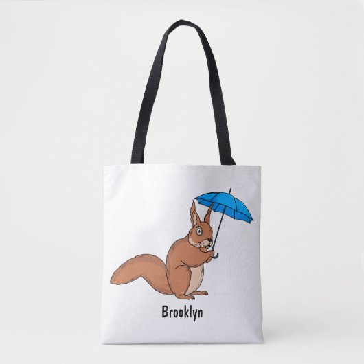 Cute red squirrel with umbrella cartoon トートバッグ (正面)