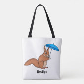Cute red squirrel with umbrella cartoon トートバッグ (裏面)