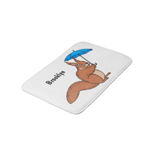 Cute red squirrel with umbrella cartoon  バスマット (アングル)