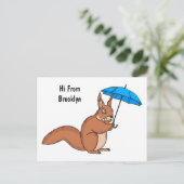 Cute red squirrel with umbrella cartoon ポストカード (スタンド正面)