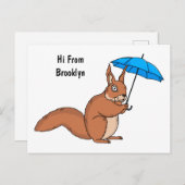 Cute red squirrel with umbrella cartoon ポストカード (正面/裏面)
