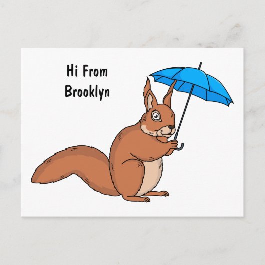 Cute red squirrel with umbrella cartoon ポストカード (正面)