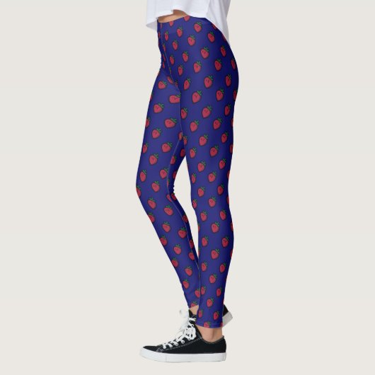 Cute Red Strawberry Polka Dot on Dark Blue レギンス (左)