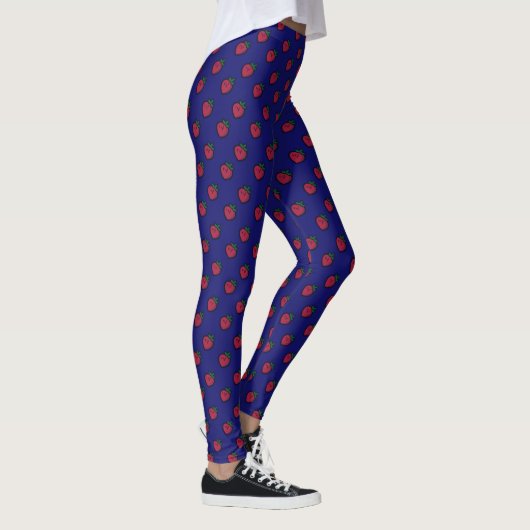 Cute Red Strawberry Polka Dot on Dark Blue レギンス (右)