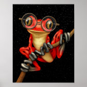 Cute Red Tree Frog with Eye Glasses with Stars ポスター (正面)
