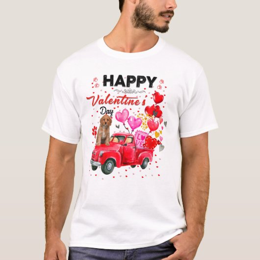 Cute Red Truck Cavapoo Valentines Day Costume Boy Tシャツ (正面)