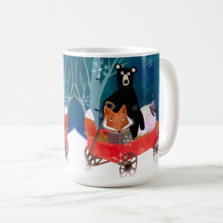 Cute Red Wagon with Bear, Fox, and Sheep Mug コーヒーマグカップ