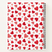 Cute Red Watercolor Patchwork Hearts Pattern ノートブック (裏面)