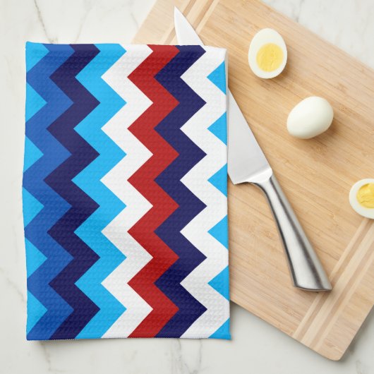 Cute Red White Blue Chevrons Kitchen Towel キッチンタオル (四つ折り)