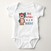 Cute Red, White & Boom Patriotic ベビーボディスーツ (正面)