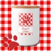 Cute Red White Gingham Checkered Pattern Paw Name フードラベル