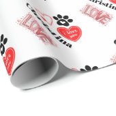 Cute Red & White Paw Print Valentines Day Hearts  ラッピングペーパー (ロールコーナー)