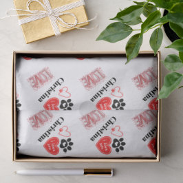 Cute Red & White Paw Print Valentines Day Hearts  薄葉紙